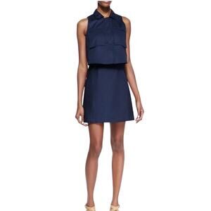 Theory Gemine Taranto Pop Top Sleeveless Cotton Navy Tiered Bodice Dress Size 8